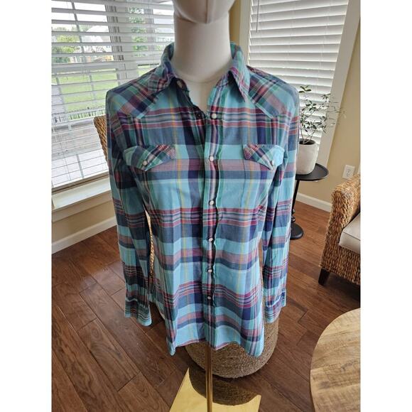 Ralph Lauren Sport Pearl Snap Plaid Western Blouse Women's Size 8 Rodeo Cowboy - Picture 1 of 11